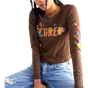 New! Daydreamer Womens The Cure Flower Of Love Shrunken Tee Chocolate Small NWT